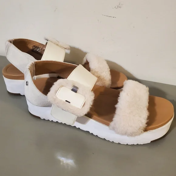 UGG Sandals LE FLUFF CHELLA JASMINE WHITE SLINGBACK PLATFORM SANDAL US 9.5 EUC - Picture 3 of 7